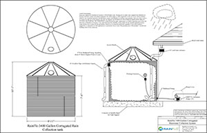 RainFlo 3,400 gallon corrugated steel above ground rainwater harvesting system with MHP75A pump  